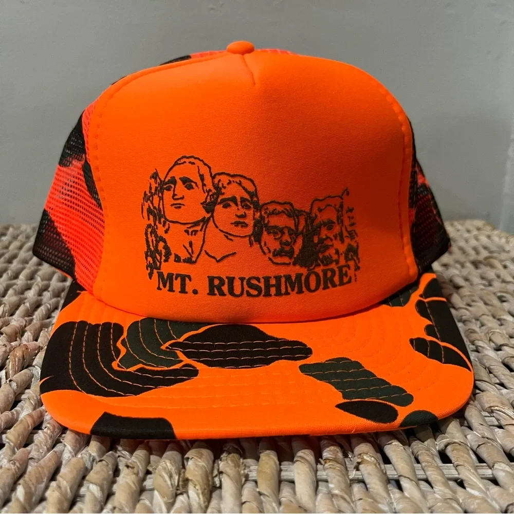 NEW Vintage Mt Rushmore Camo Adjustable SnapBack‎ hat Cap Orange  Green B…